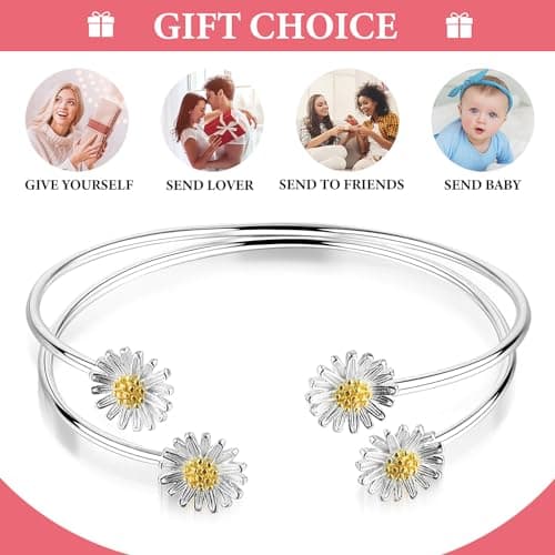 Bracelet Abeillo en argent 925 ajustable motif marguerite femme cadeau Saint-Valentin Anneau nouvel an diplôme