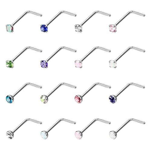 YADOCA 20G Piercing de Nez en Acier Chirurgical pour Femmes et Hommes - Petit Piercing Narine en Forme de Nez - 16 Pièce
