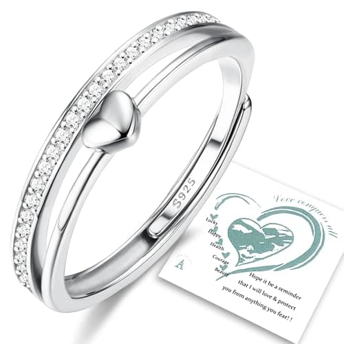 Bague Argent 925 Reglable Or 14K Femmes Coeur Alliance Fiancailles Promesse Or Recycled femme 14K CZ 100clai — Argent