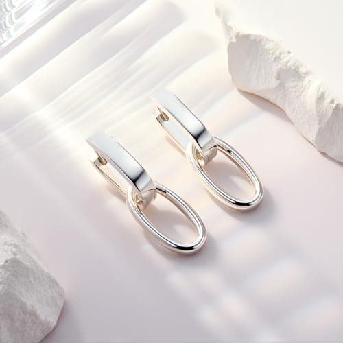 ALEXCRAFT Boucles d'oreille Femme Argent 925 Platine, Créole Double, Boucles d'oreille Pendantes Carré/Ovales/Cœur, Hypo