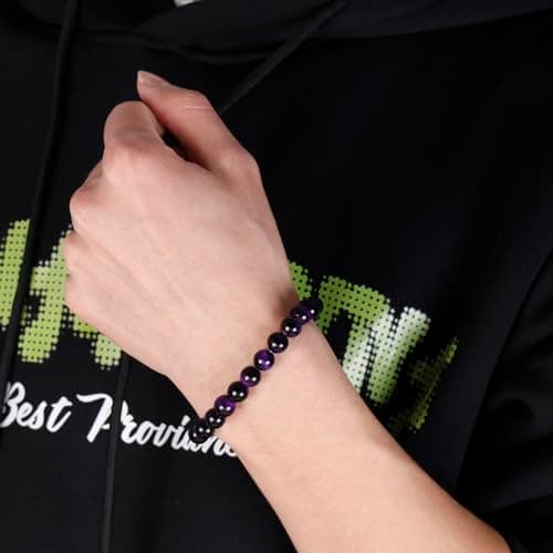 Bracelet élastique œil de tigre MILAKOO 8 mm pour yoga et guérison - Homme et Femme - Sécheresse cutanée soulagement