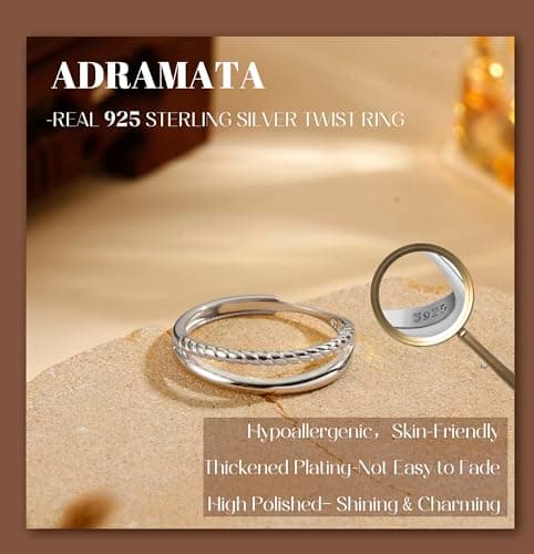 Adramata Bague Argent 925 Femme Recycled Empilables Torsadé