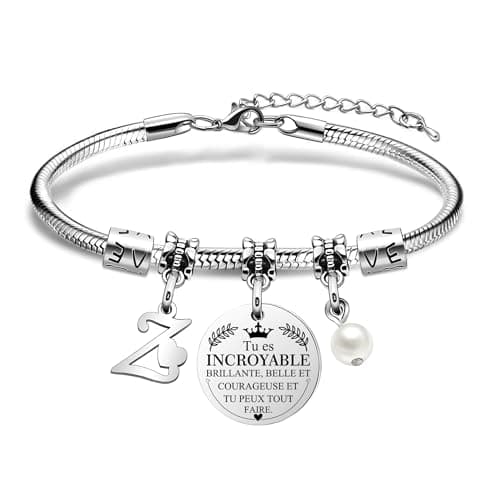 Bracelet Lettre Initiale HEYEJET Personnalisé en Argentpour Femmes et Filles, Mot d'Inspiration, Cadeau Special A-Z — Z