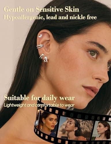 Adramata Hypoallergéniques pour Femme Boucles d'Oreilles Ear Cuff Cartilage Conch Tragus Piercing Oreille 4 Paires Argen