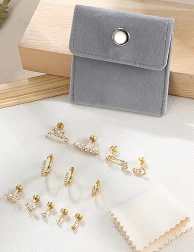 Adramata Acier Inoxydable Piercing Oreille Boucles d'Oreilles Femme - Helix Or Argent Creoles Conch Tragus 12/14Pcs 16G