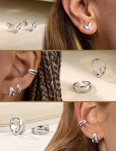 Adramata Hypoallergéniques pour Femme Boucles d'Oreilles Ear Cuff Cartilage Conch Tragus Piercing Oreille 4 Paires Argen