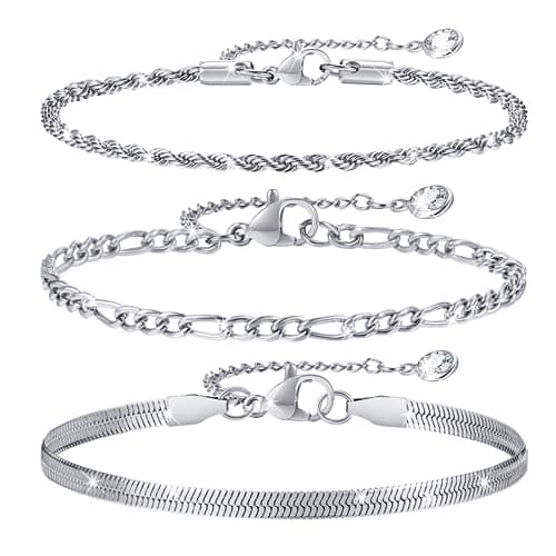 TempBeau : 3Pcs Chaîne Doré Délicat Twist Figaro Bijoux Fantaisie pour Femmes Filles | Argent Or Réglable | Top Recherch