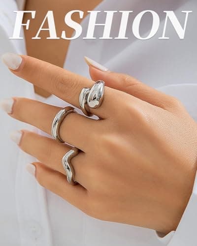 BPTRKOM Épaisses Bagues Délicates en Argent Empilables - Fille, Bijoux Vintage Épaisses Plaquées pour Femmes, 4 Pièces B