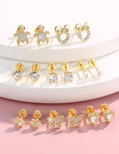 Adramata Boucles d'Oreilles Argent 925 Filles Femme Hypoallergéniques Fer Boucle d'Oreille Sensibles Fleur Coeur Papillo