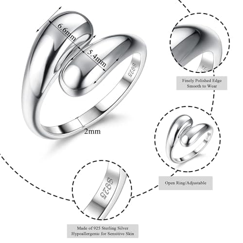 Bague en argent 925 Chunky pour femmes - Régulables et ouvertes