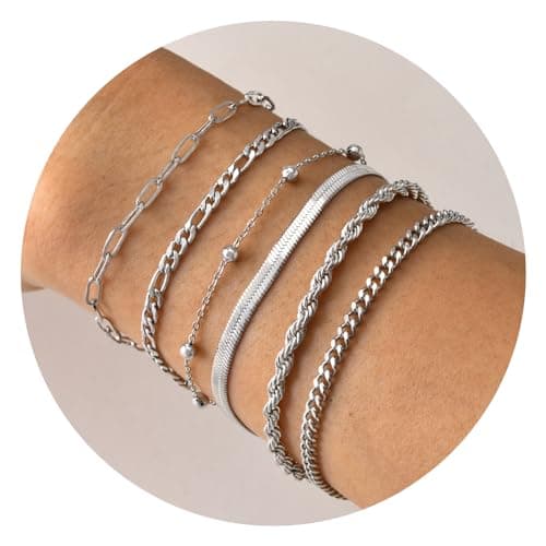 TempBeau : 3Pcs Chaîne Doré Délicat Twist Figaro Bijoux Fantaisie pour Femmes Filles | Argent Or Réglable | Top Recherch — 03#6pcs argent