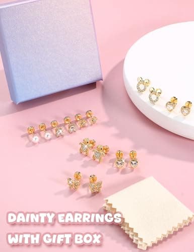 Adramata Boucles d'Oreilles Argent 925 Filles Femme Hypoallergéniques Fer Boucle d'Oreille Sensibles Fleur Coeur Papillo