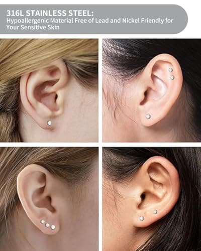 KGDUYC Piercing Labret Argent 2 Pièces G23 Titane Helix Conch Nez CZ Oreilleembedded Medusa Petit Lèvre Filetage Interne