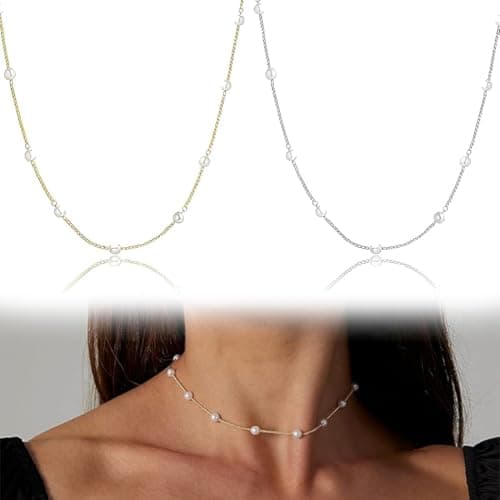 XUZOPIM Collier Or 14K Femme Collier Ras Du Cou Simple Perle Bijoux Cadeaux