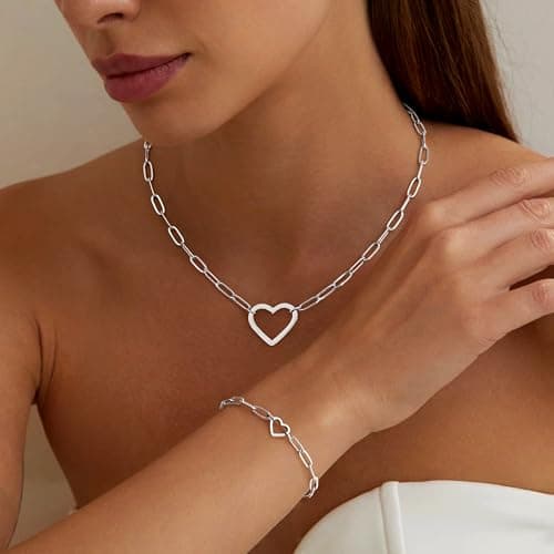 Collier et Bracelets Acier Inoxydable Plaquées Or 18K pour Femme Imperméable Recyclé 100% Chain Argent/Or Reglable Set S