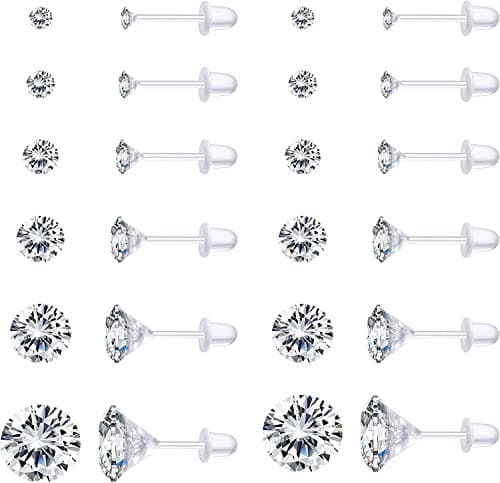Adramata 12 paires boucles d'oreilles pour femme transparentes en plastique tragus helix cartilage piercing boucles d'or — Blanc