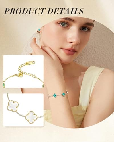 ZEXIJOW Bracelet Trèfle Plaqué Or 18k Femmes - Porte Bonheur et Cadeau de Luxe pour Femmes-A