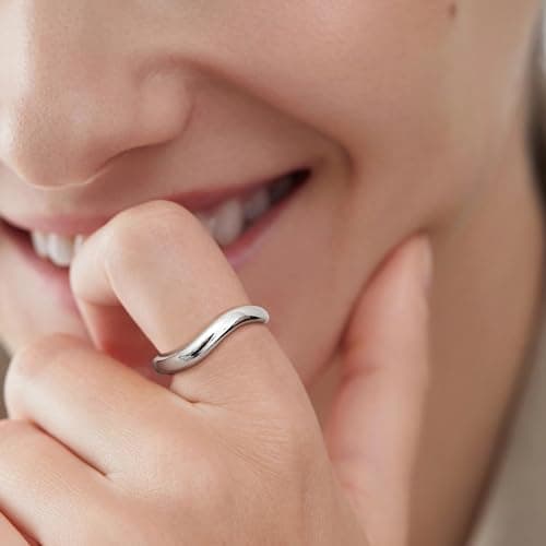 Bague Argent 925 Empilable Ondulée Femme Recycled 925 Argent/Or Femme Bague de Promesse Minimaliste Cadeau