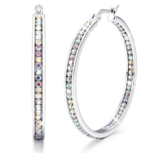 Adramata Créoles Acier Inoxydable Or Plaqué Femme Mode Recyclée 50mm Élégance Durabilité — Argent/Coloré Cz