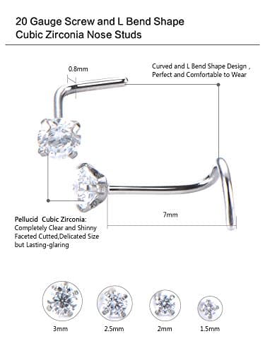 Mudder Anneaux de Nez Courbés en Acier Inoxydable avec Oxyde de Zirconium 8 Piècespour Corps et Lien Forme Bijoux Pierci