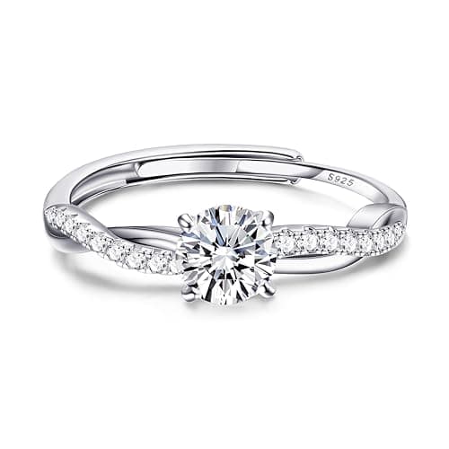 Bague Argent 925 Femme Reglable Zircone Cubique, Alliance Fiançailles Promesse, Cadeau Bijoux Recycled — Argent