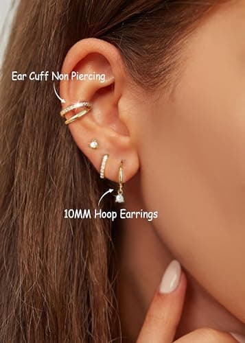 Adramata Boucles d'Oreilles Argent 925 Or 14 Carats pour Femme | Creoles Plaquées Or | CZ Clou d'Oreilles | B Recyclé 10