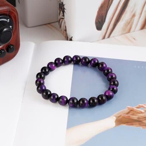 Bracelet élastique œil de tigre MILAKOO 8 mm pour yoga et guérison - Homme et Femme - Sécheresse cutanée soulagement
