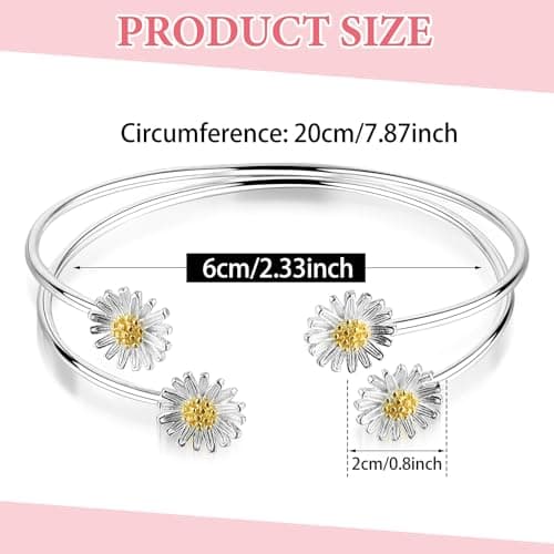 Bracelet Abeillo en argent 925 ajustable motif marguerite femme cadeau Saint-Valentin Anneau nouvel an diplôme
