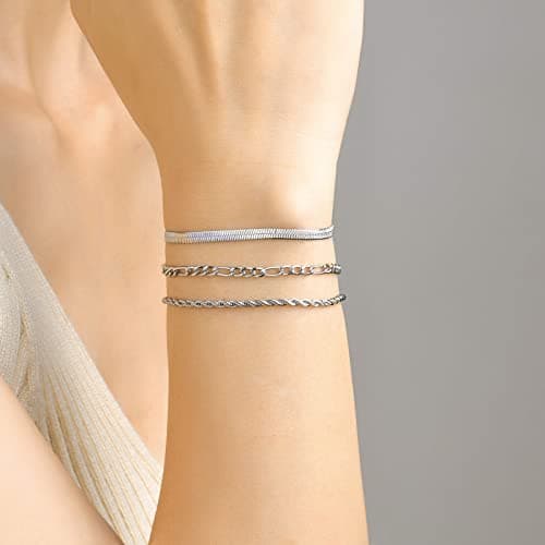 TempBeau : 3Pcs Chaîne Doré Délicat Twist Figaro Bijoux Fantaisie pour Femmes Filles | Argent Or Réglable | Top Recherch