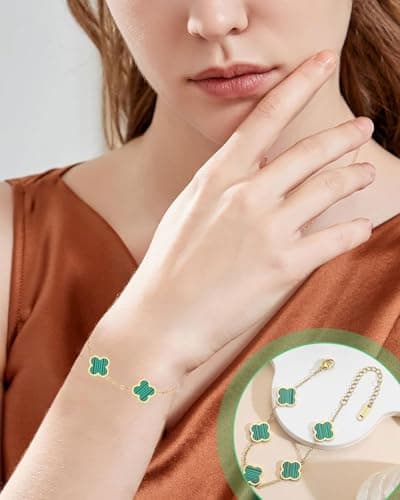 ZEXIJOW Bracelet Trèfle Plaqué Or 18k Femmes - Porte Bonheur et Cadeau de Luxe pour Femmes-A