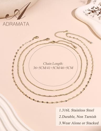 Adramata Collier Femme Acier Inoxydable Plaqué Or 14K Réglable Empilable pour Femme Collier Ras de Cou