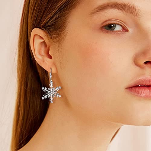 Boucles d'Oreilles de Noël en Argent Sterling 925 Fleur de Neige Bijoux Women's Gifts