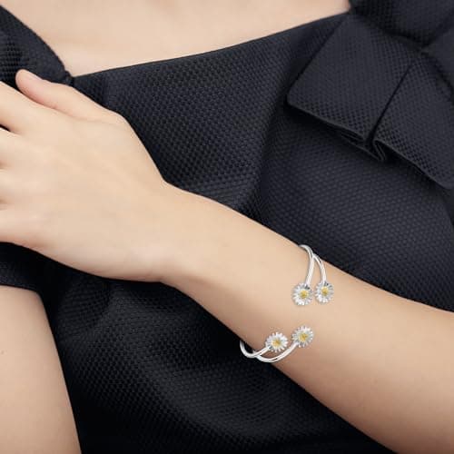 Bracelet Abeillo en argent 925 ajustable motif marguerite femme cadeau Saint-Valentin Anneau nouvel an diplôme
