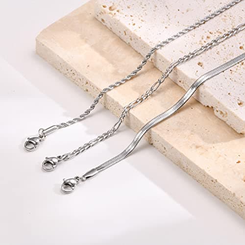 TempBeau : 3Pcs Chaîne Doré Délicat Twist Figaro Bijoux Fantaisie pour Femmes Filles | Argent Or Réglable | Top Recherch