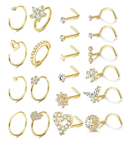 Adramata Nez Anneau Acier Chirurgical pour Femmes et Hommes - 20Pcs 20G Piercing de Nez Anneaux de Lèvres Septum CZ Noir