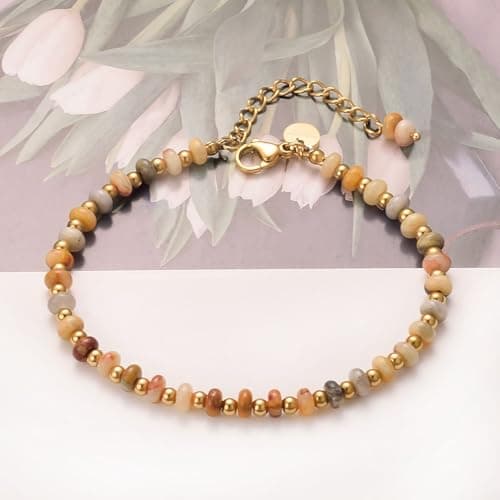 Bracelet Pierre Naturelle Plaqué Or Femme Chic Bijoux en Acier Inoxydable Cadeau