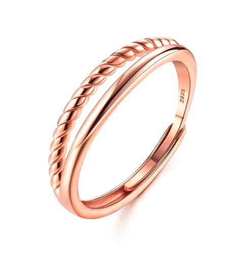 Adramata Bague Argent 925 Femme Recycled Empilables Torsadé — Or Rose