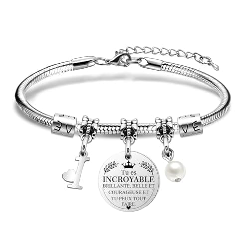 Bracelet Lettre Initiale HEYEJET Personnalisé en Argentpour Femmes et Filles, Mot d'Inspiration, Cadeau Special A-Z — I