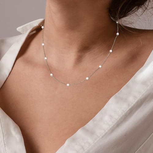 Collier Perle 18K Plaqué Or Femme Ras de Cou Adramata Choker Simples 4MM Ort/Argent Bijoux de Perles Recycled Standard 1