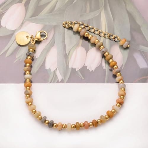 Bracelet Pierre Naturelle Plaqué Or Femme Chic Bijoux en Acier Inoxydable Cadeau