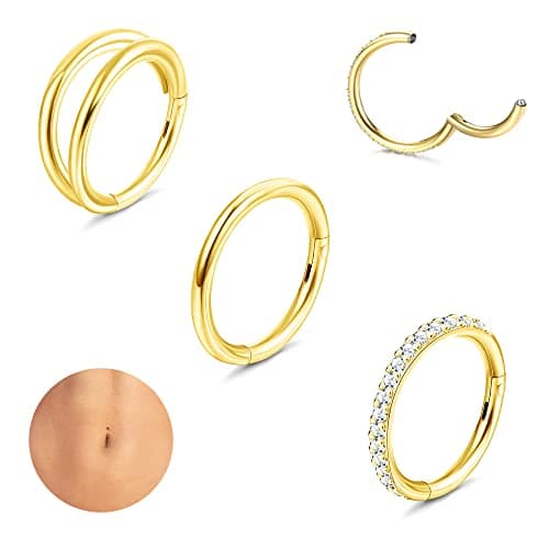Adramata Piercings 3 Pièces Acier Chirurgical pour Femme Grossesse et Bijoux d'Oreille — Or-8MM