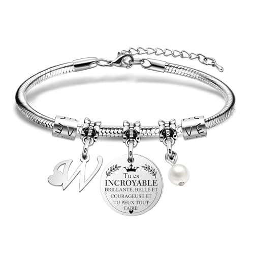 Bracelet Lettre Initiale HEYEJET Personnalisé en Argentpour Femmes et Filles, Mot d'Inspiration, Cadeau Special A-Z