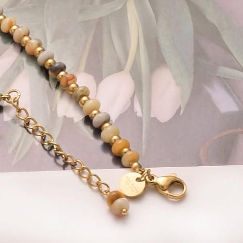 Bracelet Pierre Naturelle Plaqué Or Femme Chic Bijoux en Acier Inoxydable Cadeau
