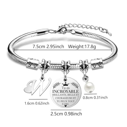 Bracelet Lettre Initiale HEYEJET Personnalisé en Argentpour Femmes et Filles, Mot d'Inspiration, Cadeau Special A-Z