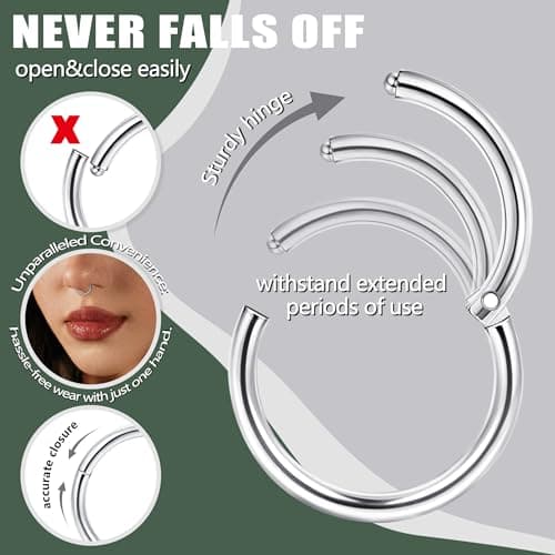 LOLIAS Piercings au Nez Rond pour Femmes Hommes | Acier Chirurgical 18/20G | Bijoux Piercing Septum Feminin et Masculin