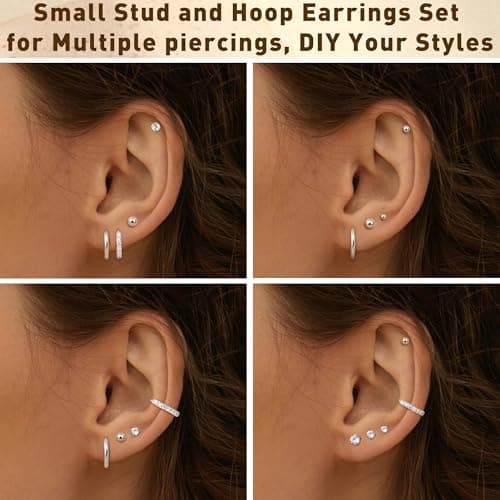 Adramata 12 Paires Boucles d'Oreilles Femme hypoallergéniques | Acier Inoxydable & Argent Or Recycled | Piercing Helix &