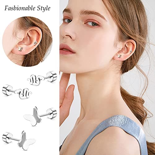 Adramata 36 Pcs Boucles D'Oreilles à Vis Acier Inoxydable pour Femmes et Hommes Mode d'Accessoires de Piercage Recyclés