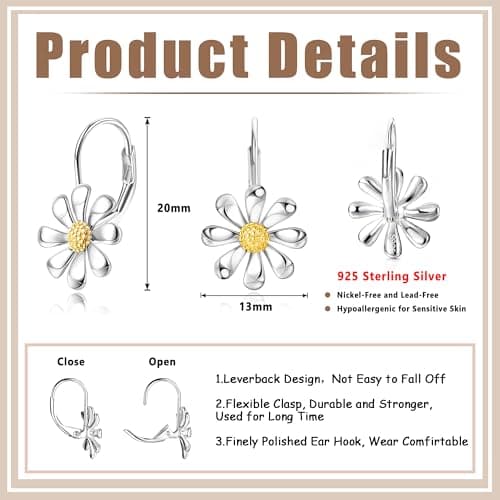 Adramata Créoles Fleurs Argent Sterling 925 - Cadeau Hypoallergénique pour Femme | Boucles d'Oreille Lever Fleurs Recycl