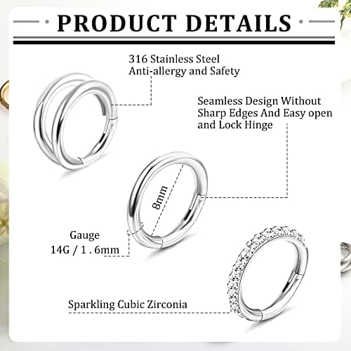 Adramata Piercings 3 Pièces Acier Chirurgical pour Femme Grossesse et Bijoux d'Oreille