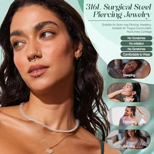 JeweBella Anneaux de Piercing Segment Clicker 16G/18G Argent Acier Chirurgical pour Nez et Piercing Septum Lèvre Helix T